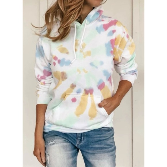 Belinda Tops - Belinda Women's Tie Dye Print Hoodie Pullover Long Sleeve Sweatshirt Rainbow S